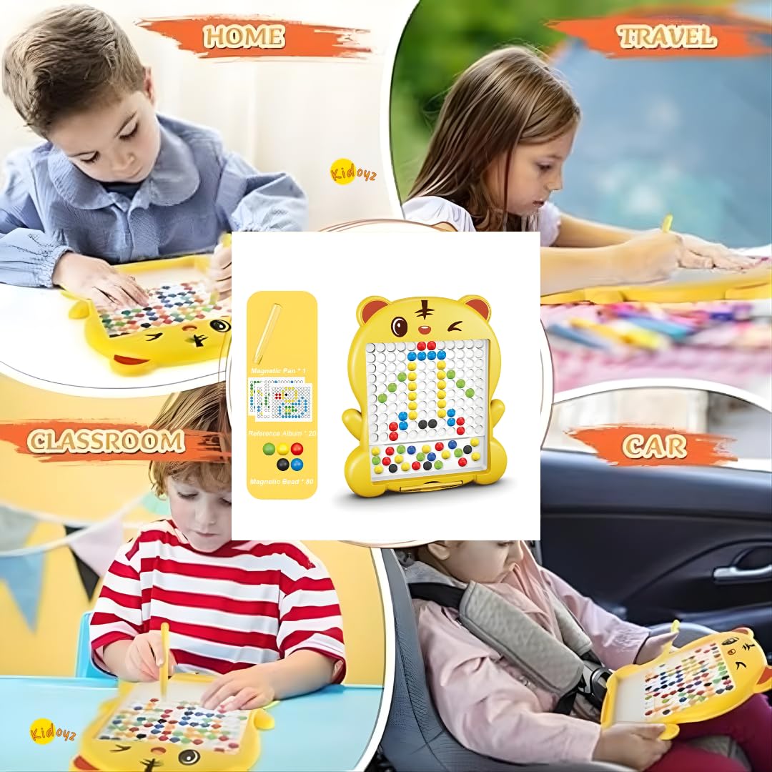 Kidoyz Magnetic Drawing Board for Kids with 80 Beads & Magnetic Pen | Big Size Magnetic Doodle Board | Educational Dot Creativity Toy for Boys & Girls 3+ Years (Multicolor) - Cat Design 4