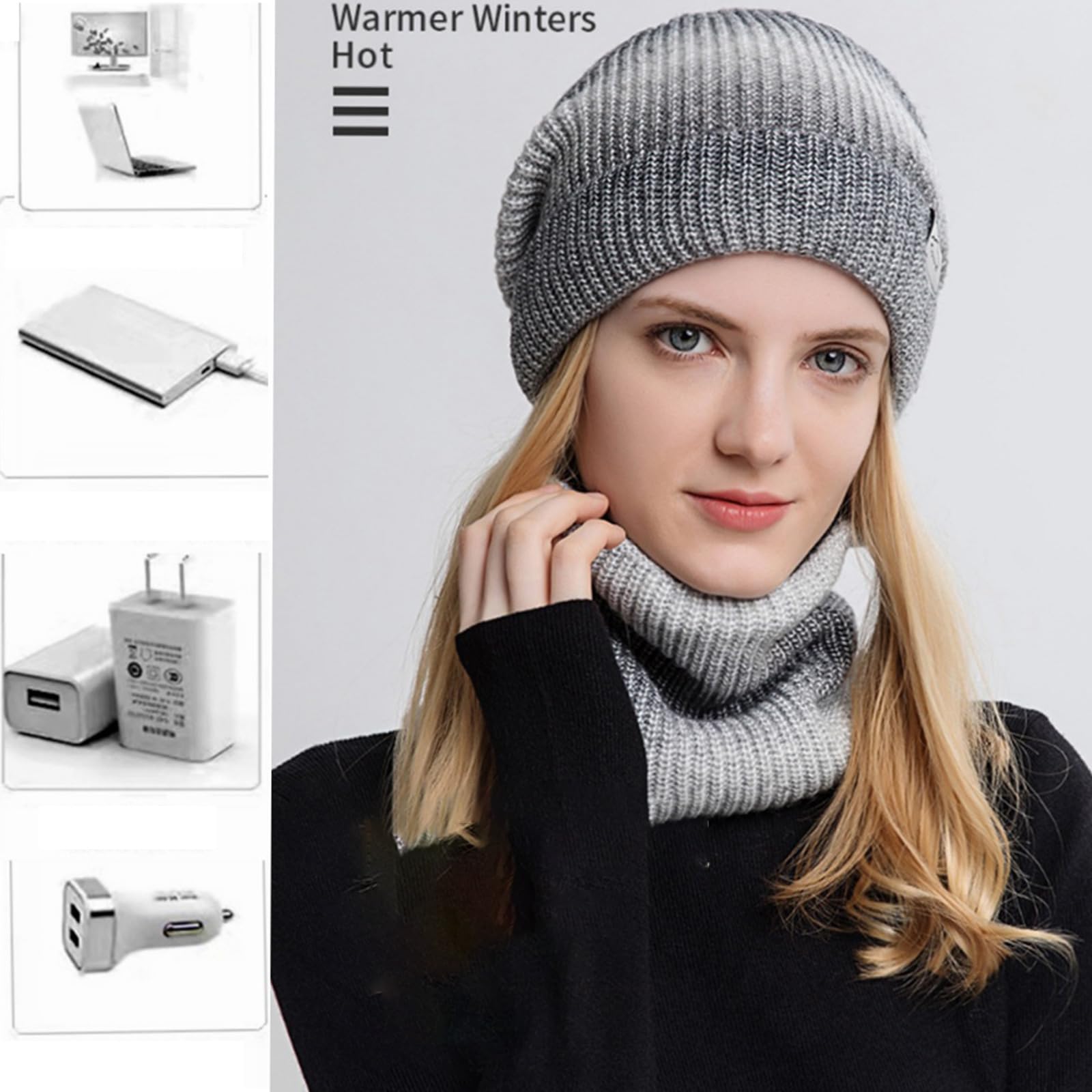 USB Riscaldato Cappello Sciarpa Set Elettrico Caldo Scaldacollo Colore Maglia Cappello Sciarpa Set Riscaldato e Cappello Calore Collo Wrap