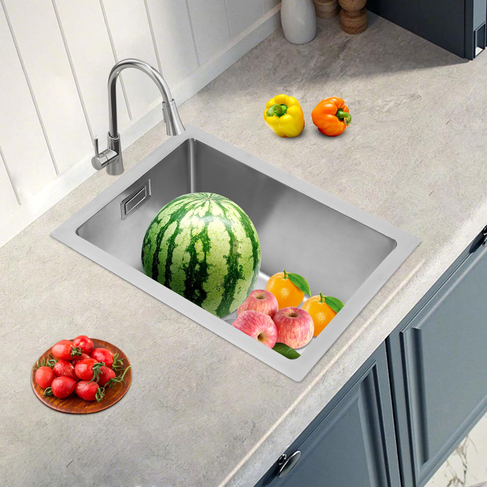 Lavello in acciaio inox 40x30x20cm, lavello da incasso con filtro di drenaggio e foro anti-trabocco, lavandino da cucina 1 vasca, per cucina/lavanderia (Argento)