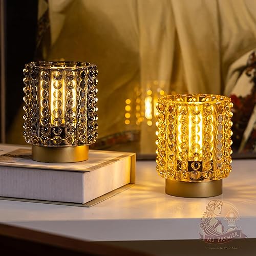 Miniatura 4 de Lámpara a pilas con temporizador, mini lámparas de mesa de cristal para decoración del hogar, pequeña lámpara inalámbrica para áreas sin salidas,