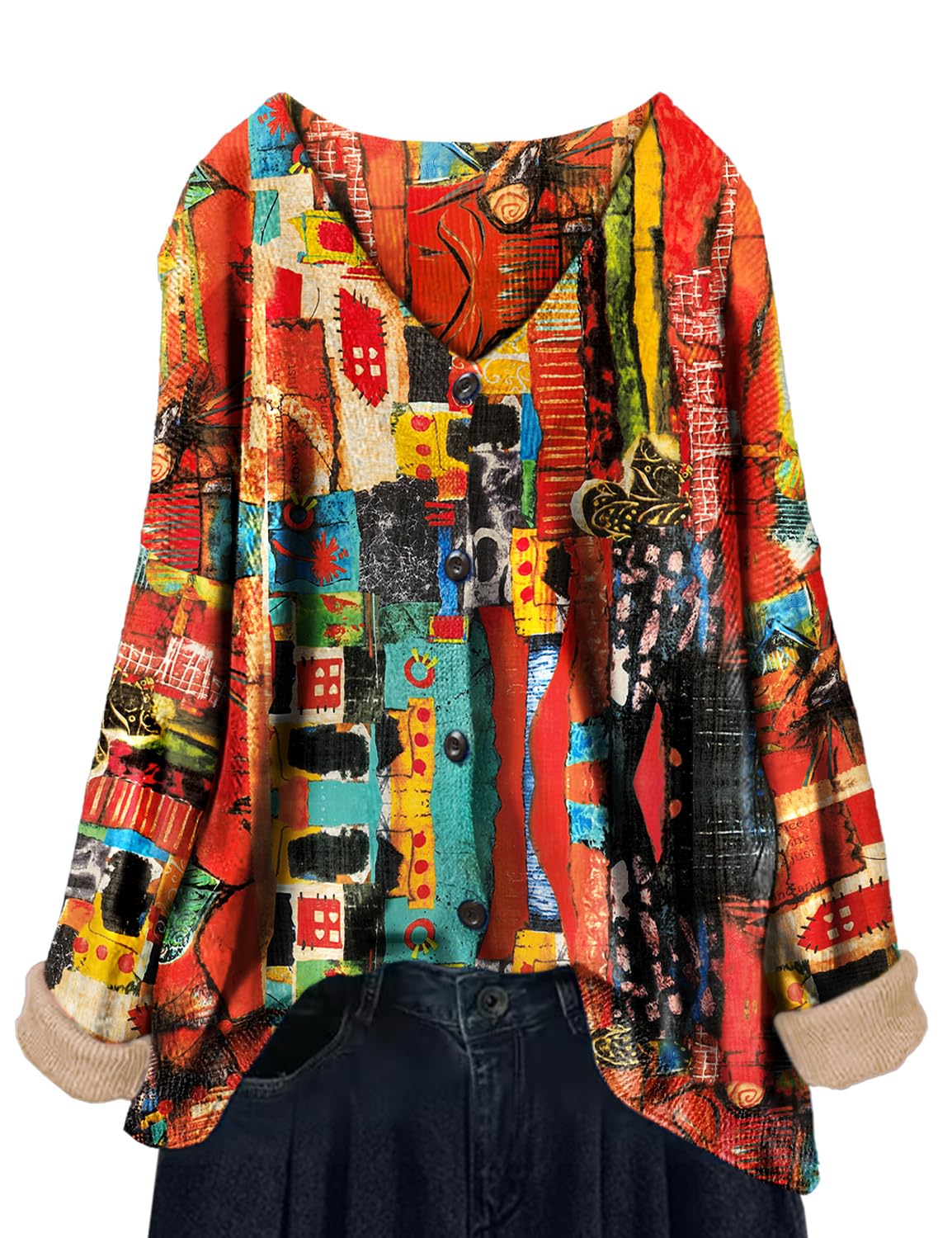 YESNO Womens Fall V-Neck Cardigan Sweaters Casual Graphic Oversized Open Front Button Down Long Sleeves Knit Tops SCV