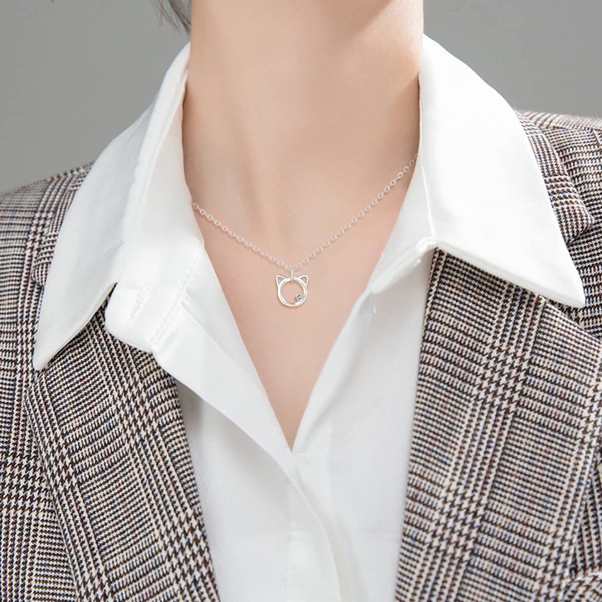 Regalos de 12 cumpleaños para niñas, collar de gato de plata de ley 925 con piedra de circonita, ideas de regalo de cumpleaños para niña de 12 años, Plata esterlina, Circonia cúbica
