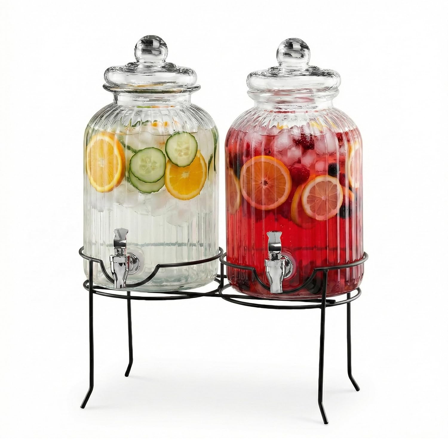 Canyon Glass Beverage Dispenser with Stand Set of 2-1.3 Gallon Drink Dispenser with Stand & Spigot - Leak-Proof Lemonade Dispenser - Punch Dispenser for Parties, Weddings, Birthdays