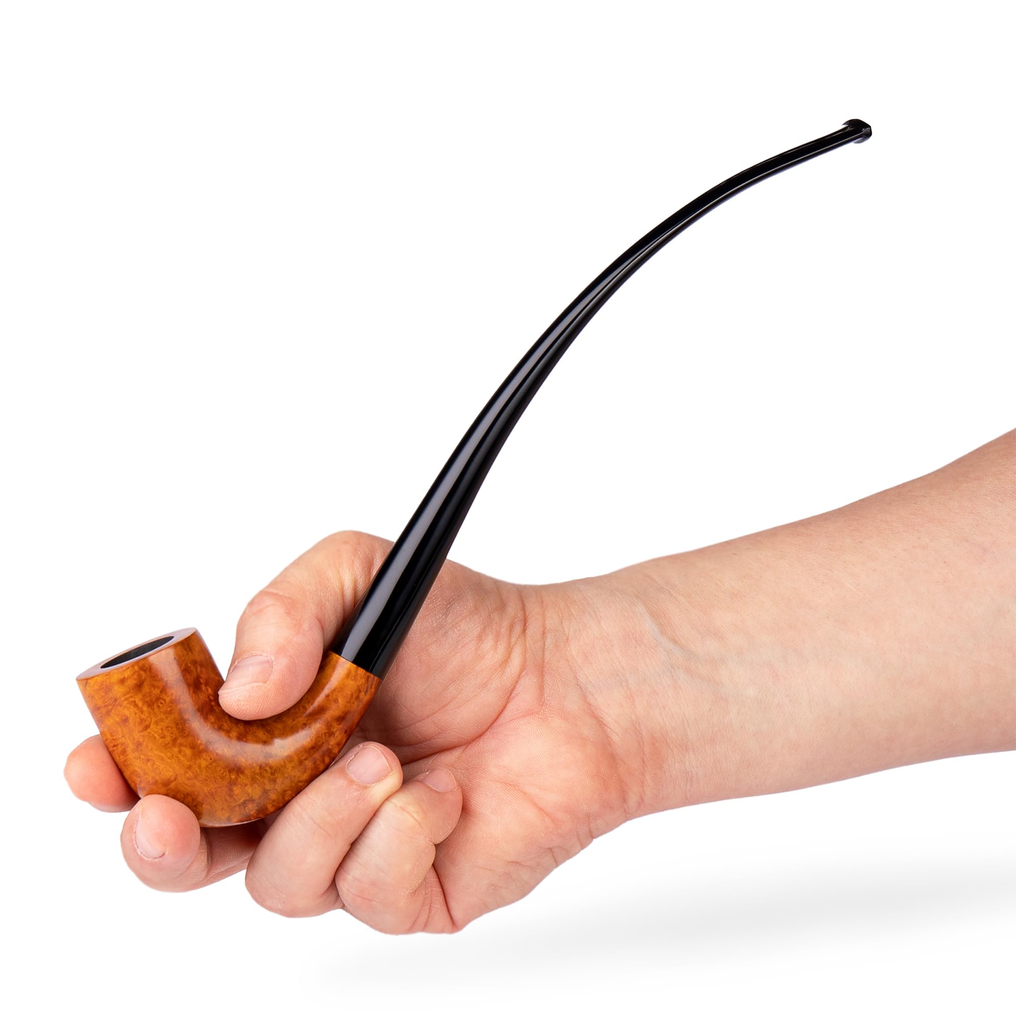 Długa fajka do palenia tytoniu 26 cm | Drewno briar jasnobrązowe | Churchwarden Pipe