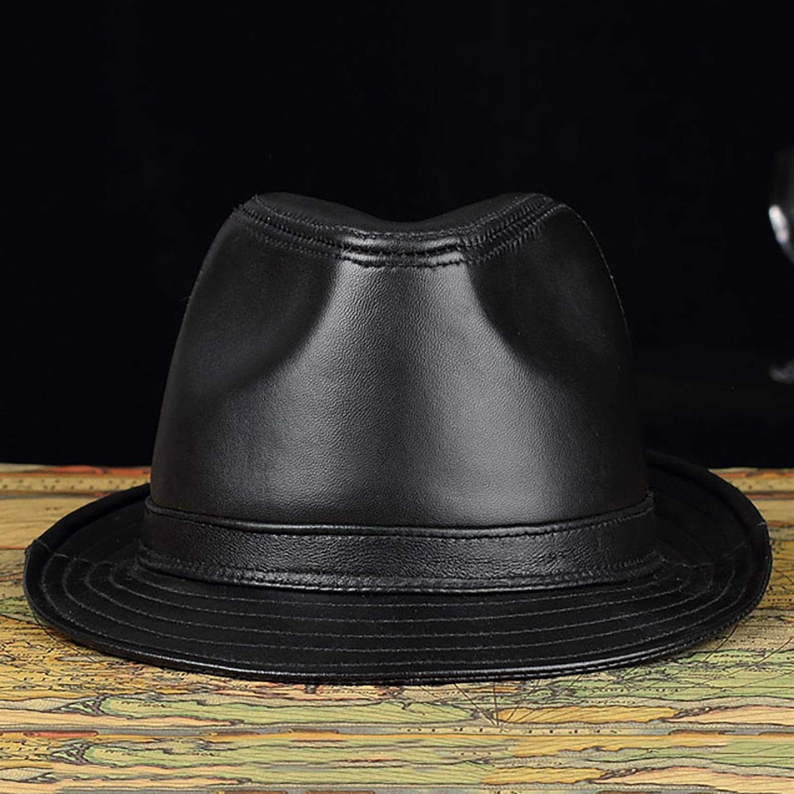 Cappelli invernali, uoni in pelle Jazz Caps pelle di pecora Panama Breve Brim Fedoras Cappello Gentleman Cap 55-58 cm