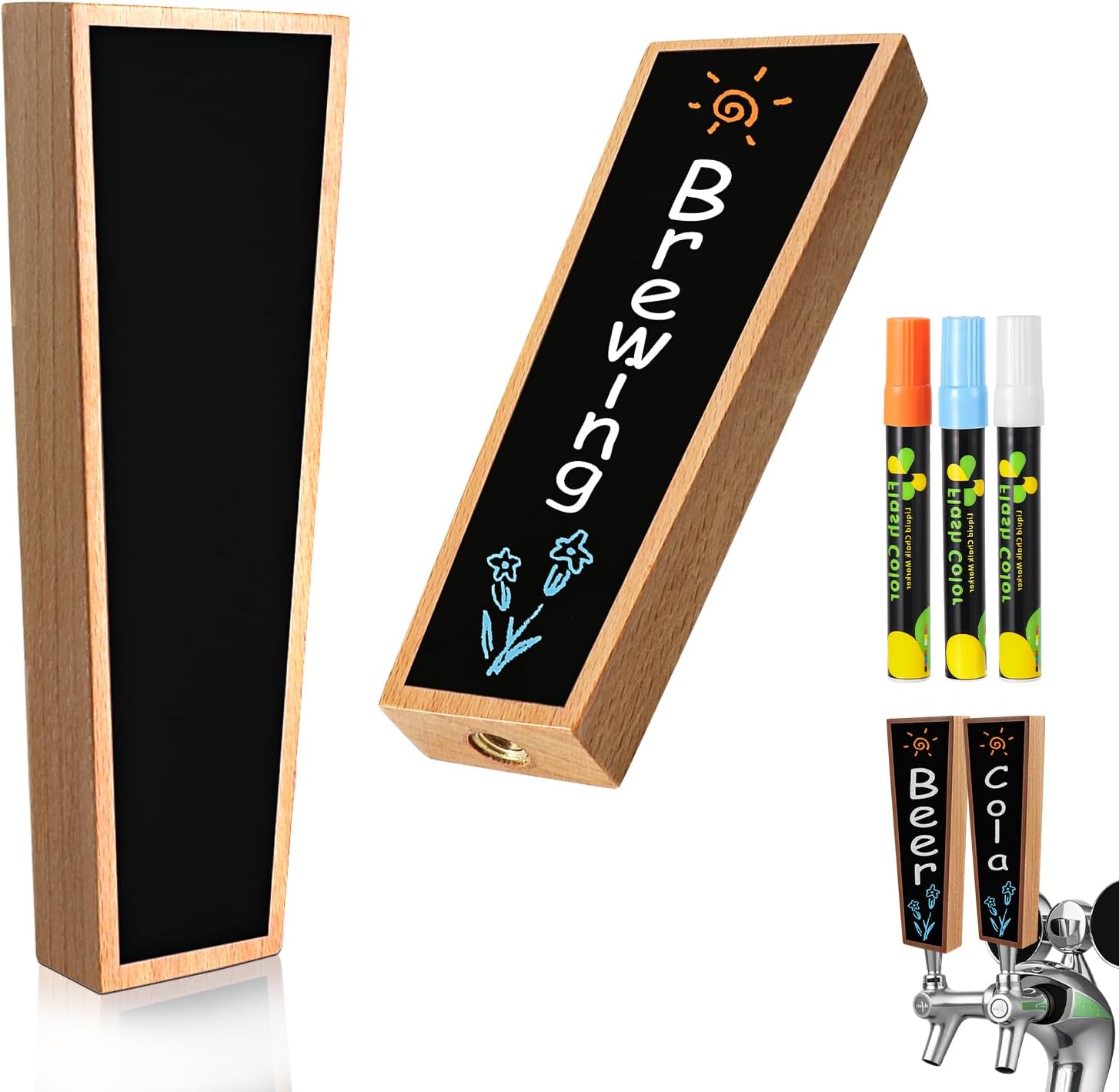 1Wooden Keg Taps Handles Chalkboard Beer Tap Handle Keg Handle for Standard Kegerators Beer Faucets with Pens,Gift for Beer Lovers,Bars,Home Party 1Classic Wood Handles