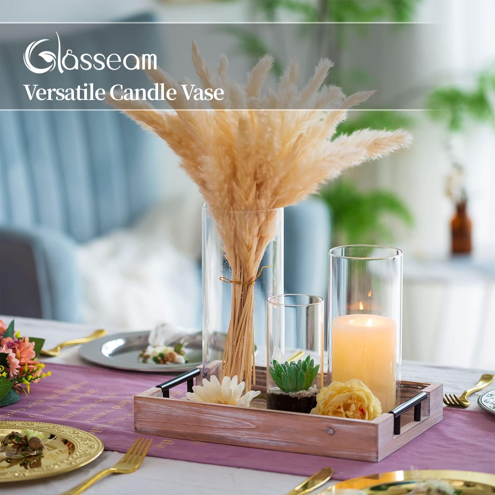 Portacandele Hurricane Cilindro Di Vetro: Vaso Di Fiori Trasparente Per Candelabro Candele Galleggianti Per Candele Galleggianti Per Decorazioni Per La Tavola Da Pranzo Centrotavola (M+L+XL x 4)