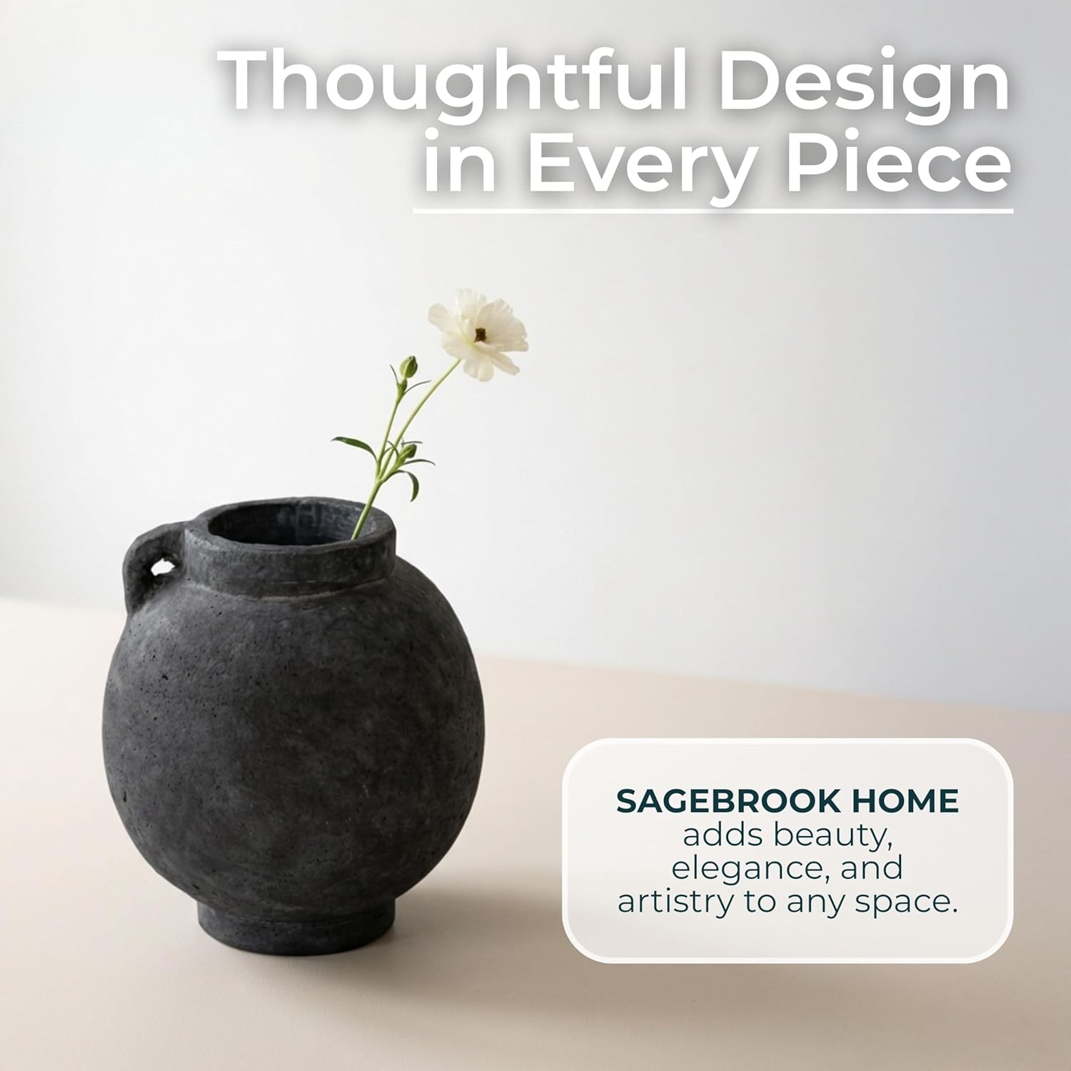 Decorative Vase for Home Decor – Modern Terracotta Flower Vase with Handle, Aesthetic Table Vase Centerpiece for Living Room, Dining Room, or Entryway Display, Contemporary Accent – 7", Black
