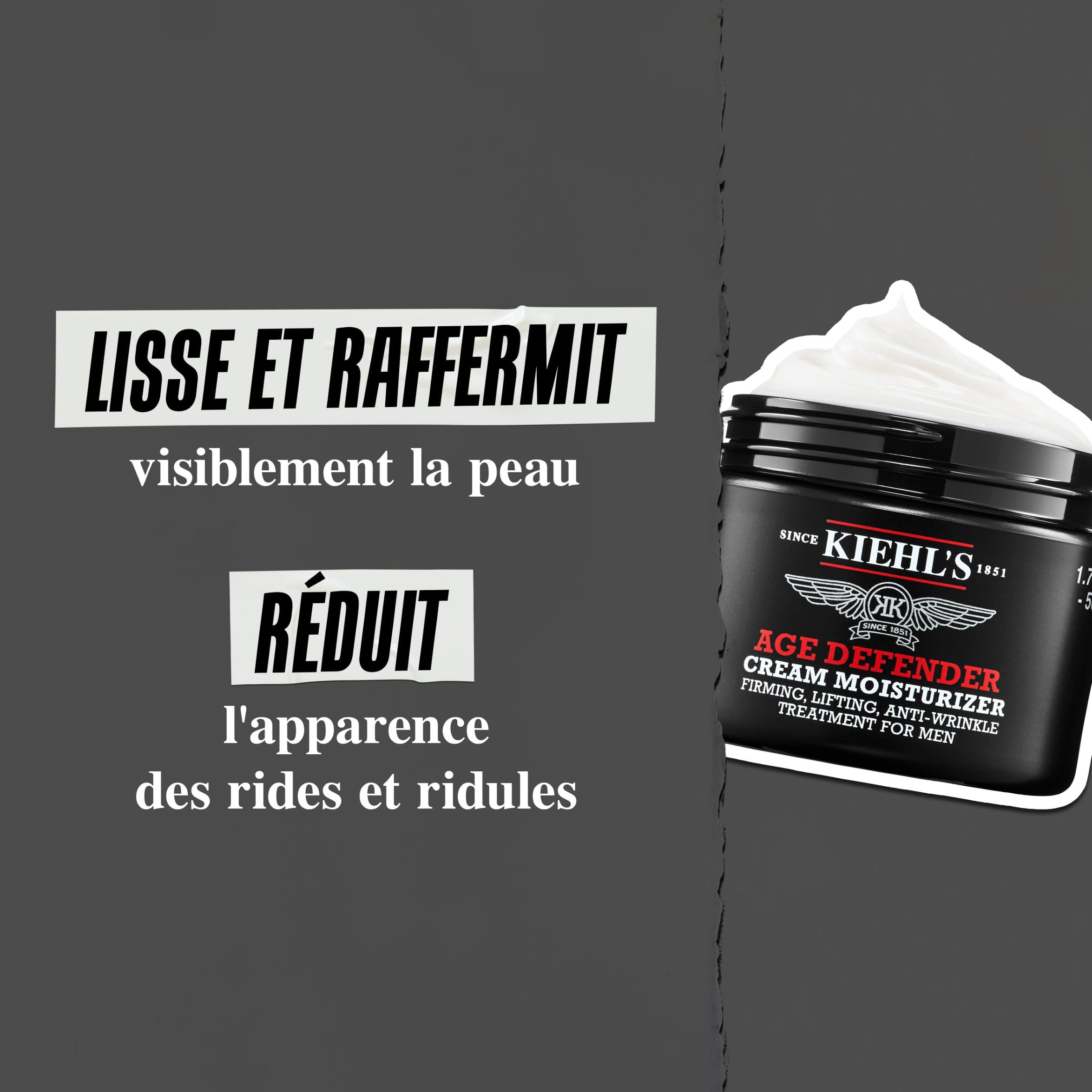 Kiehl's, Crème Hydratante Age Defender, Soin Anti-Âge Raffermissant pour Hommes avec Extrait de Lin, Réduit l’Apparence des Rides, Peau Plus Jeune et Revitalisée