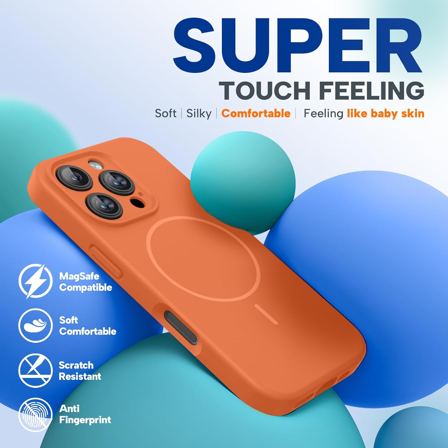 Miracase Magnetic for iPhone 16 Pro Case, [Soft Anti-Scratch Microfiber Lining], Compatible with MagSafe, Liquid Silicone Case Shockproof Drop Protection Phone Case for 16 Pro,Orange