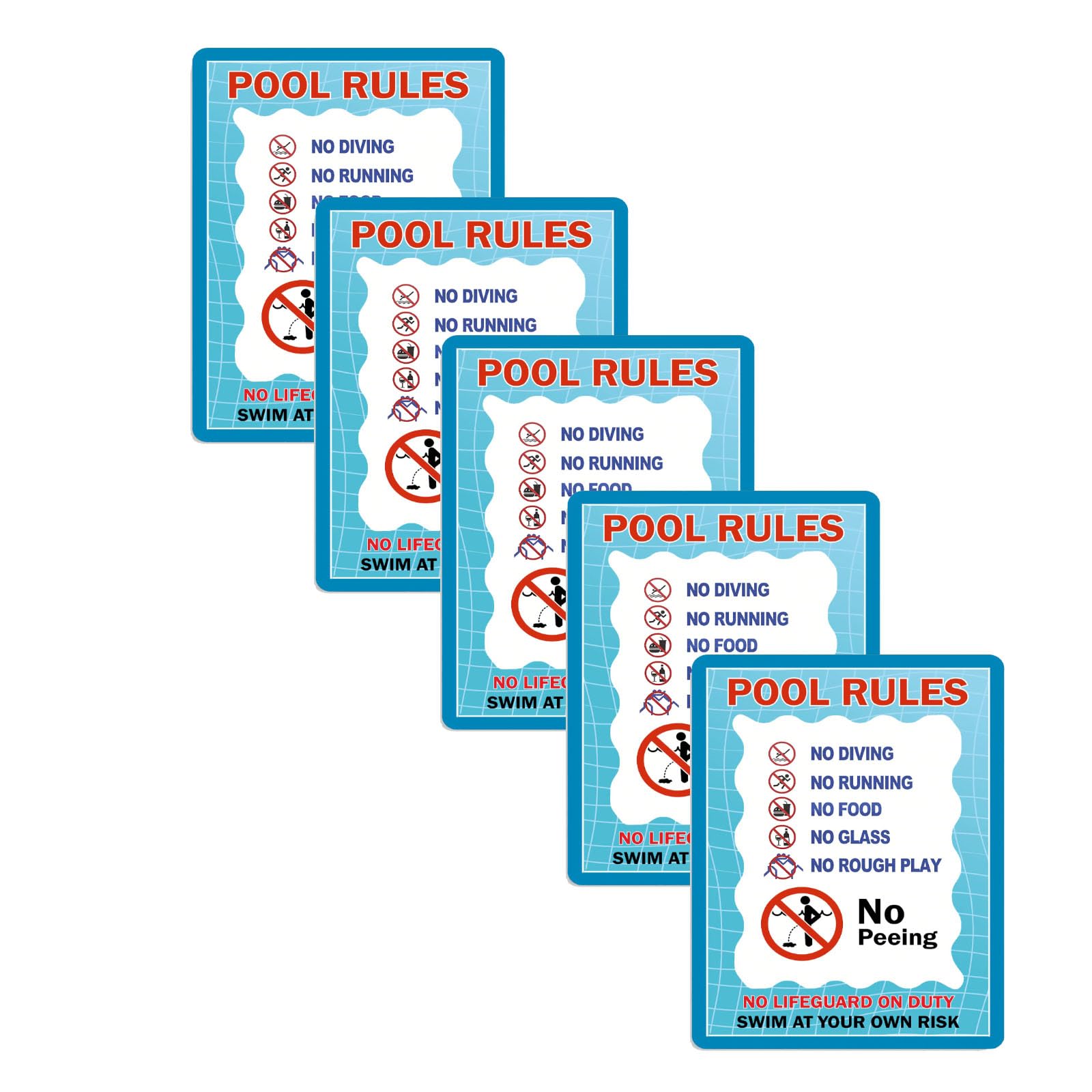 5 Pack Pool Rules Sign Warning Swim At Your Own Risk Sign for Swimming Pool Water Park Beach Decor 8"x12" Aluminum Sign