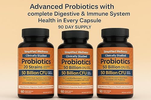 Miniatura 4 de Probióticos, 50 mil millones de UFC, 20 cepas, 60 cápsulas vegetarianas, sin OMG, complejo de enzimas digestivas, paquete de 3, suministro para 90