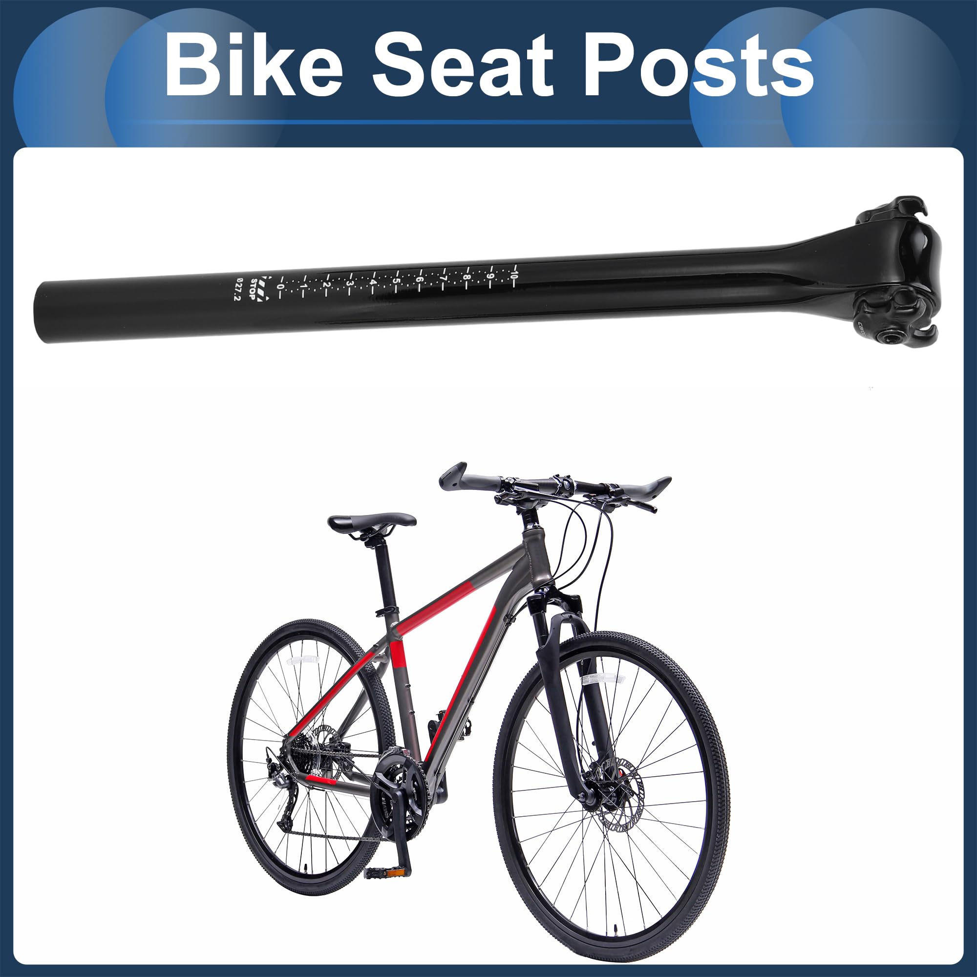 Tige De Selle De Vélo Noir Brillant 1pc pour VTT Fibre De Carbone | 27.2X350Mm, Pour VTT, Vélo De Route, BMX, Absorption Vibrations, 2 Boulons, Facile À Installer, Léger