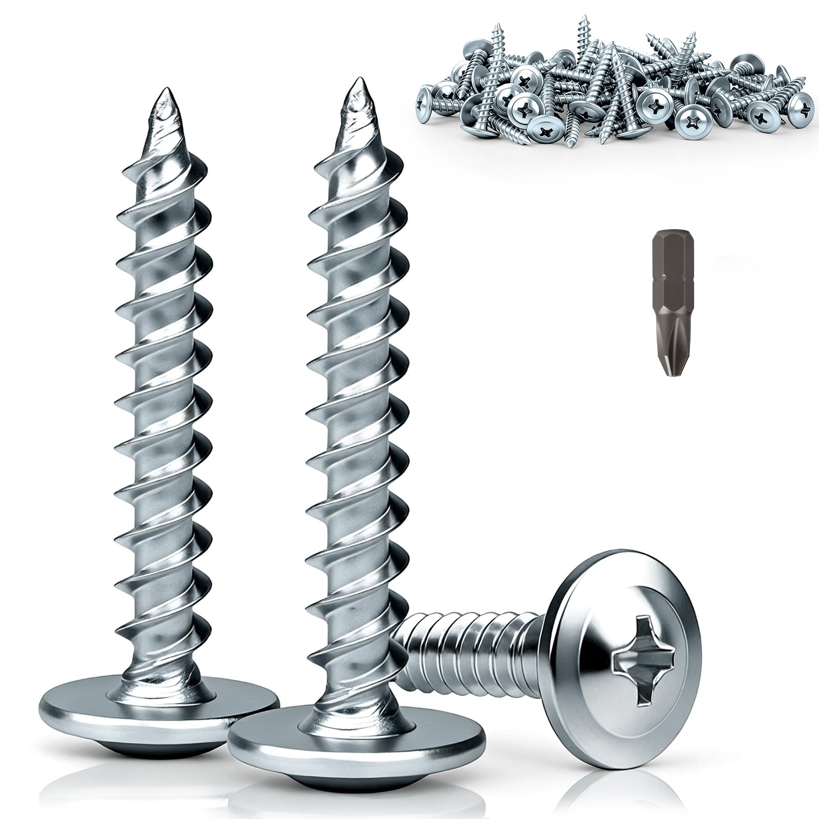 qjuwhua 110 Pcs Phillips Wafer Head Self Tapping Wood Screws M4.2x50mm Pan Head Screws Galvanised Round Dome Modified Truss Head Self Drilling Screw for Wood Aluminum Plastic Metal Pasterboard Silver