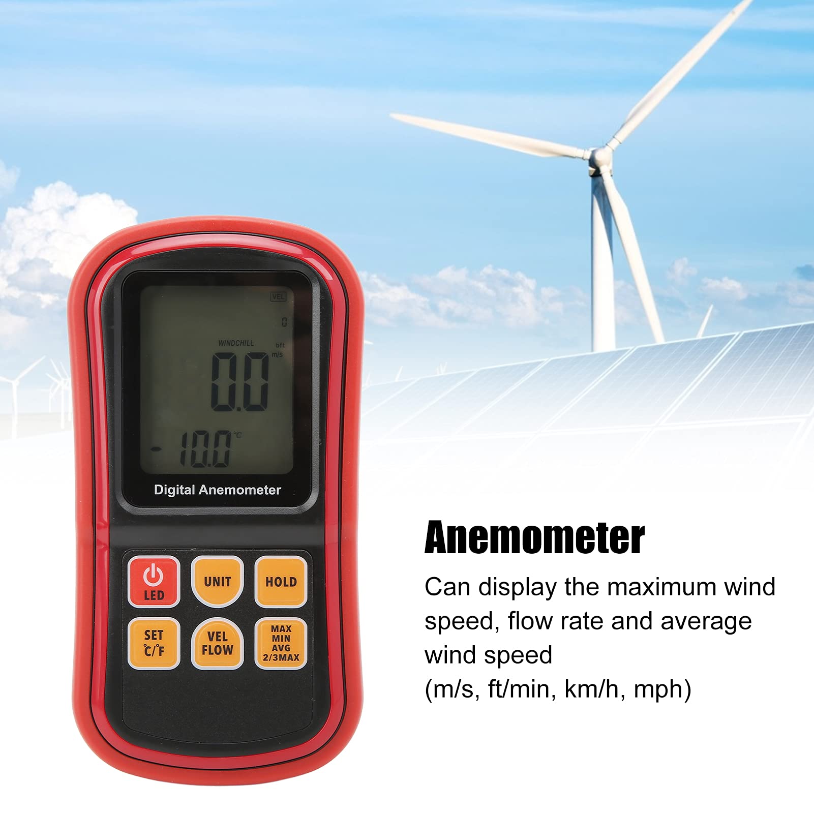 Anemometr, Tester Prędkości Wiatru z Wyświetlaczem LCD z Podświetleniem do żeglowania dla Samolotów Lotniczych do Wędkowania lub Pieszych Wędrówek