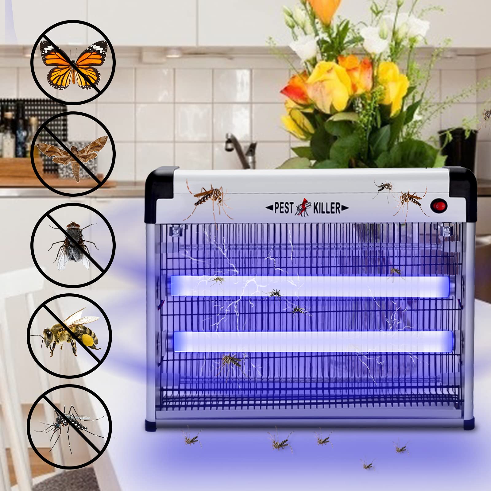 Randaco Elektryczna pułapka na owady, 40 W, lampa na komary, pułapka na komary, bez toksycznych substancji chemicznych, 100 m² do użytku wewnątrz pomieszczeń i na zewnątrz ogrodu (zawieszenie
