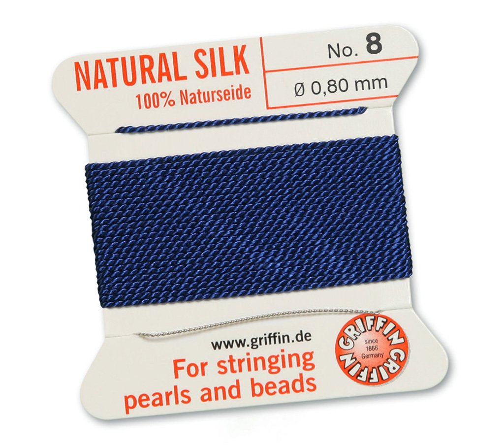GRIFFIN 100% Natural Silk Beading Cord String Thread - Dark Blue - 5 Packs - Size 0.80mm