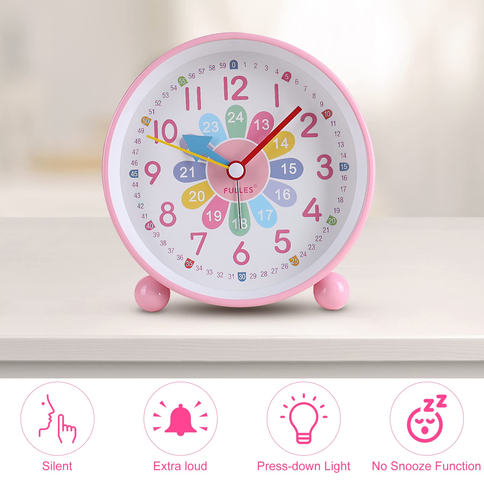 VOSSOT Réveil Numérique Enfants sans Tic-tac Silencieux Horloge Analogique Compact avec Veilleuse Snooze