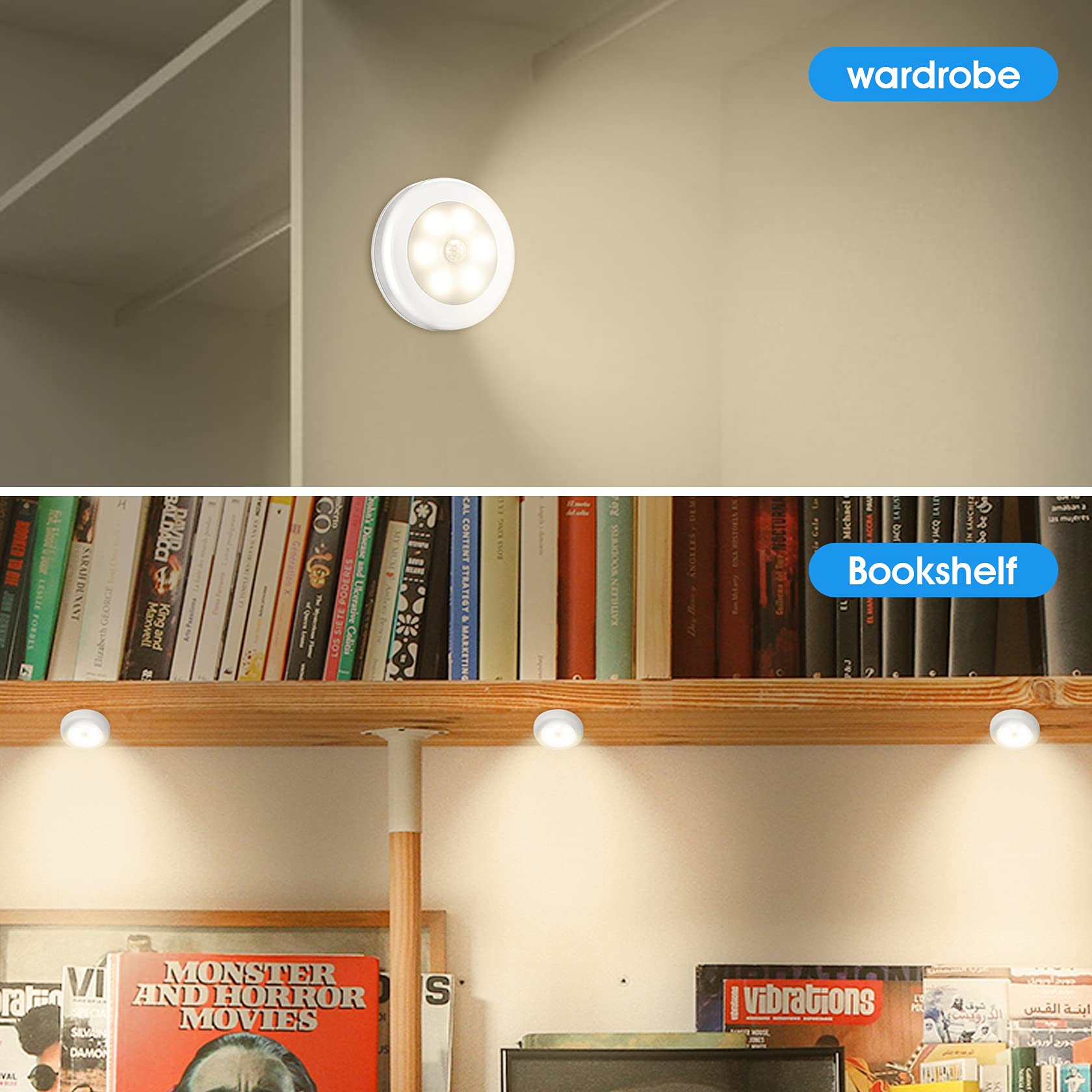 6 Luci Notturne Con Sensore Di Movimento Foonii - Alimentazione A Batteria, Classe A, Bianco - Foto 2