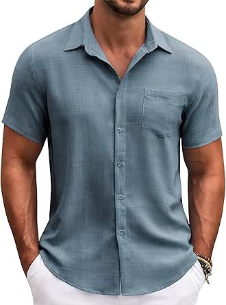 Mens Shirts Short Sleeve Casual Button T-Shirts Basic Tee Shirts Summer ...