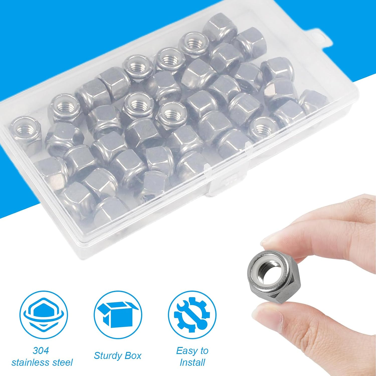 150PCS #10-24 Nylon Insert Hex Lock Nuts,304 Stainless Steel image 5