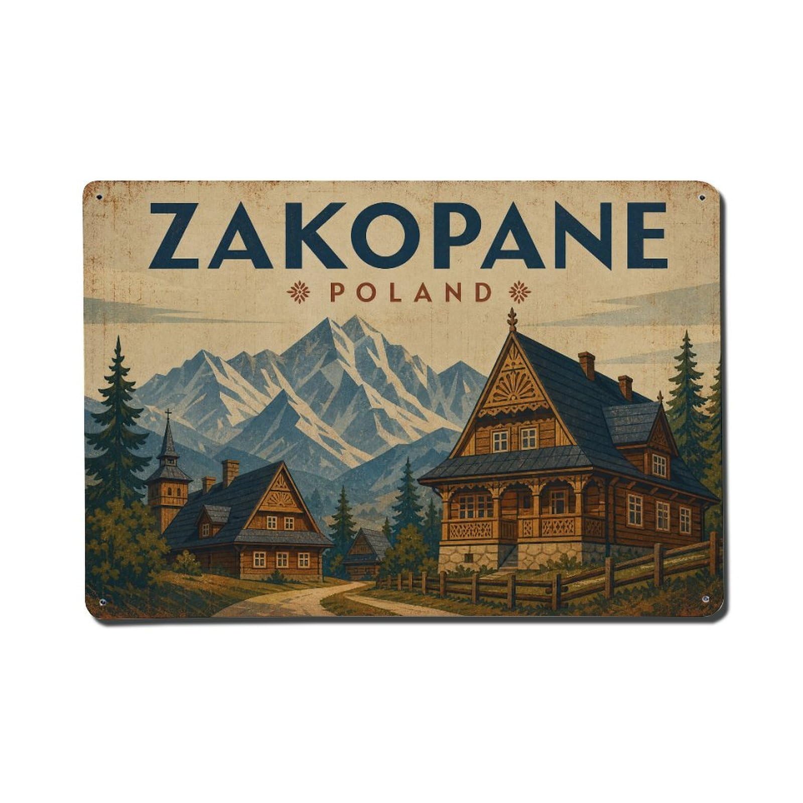 Vintage Travel Poland Zakopane Metal Tin Sign