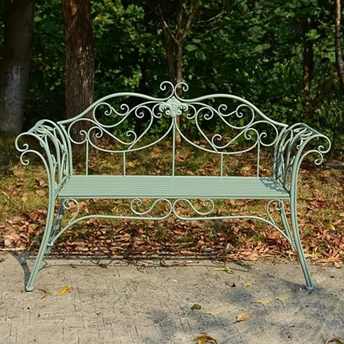 Miniatura 10 de FQMYLTYN Banco de jardín retro, banco de jardín de metal al aire libre, 2 plazas con respaldo y reposabrazos de diseño curvo, sillas de dos plazas