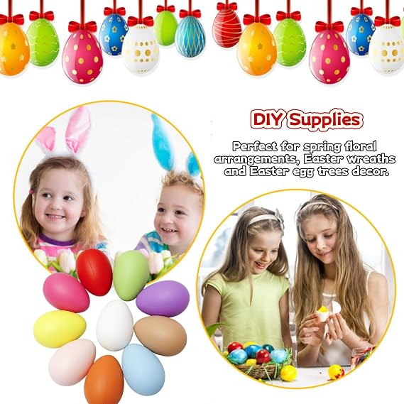 50Pcs Easter Eggs Decorations, Easters Tree Hanging Plastic Ornaments Hanging Plastic Eggs Ornament for DIY Crafts Party Home Decor Easter Gift (50Pcs Colorful)