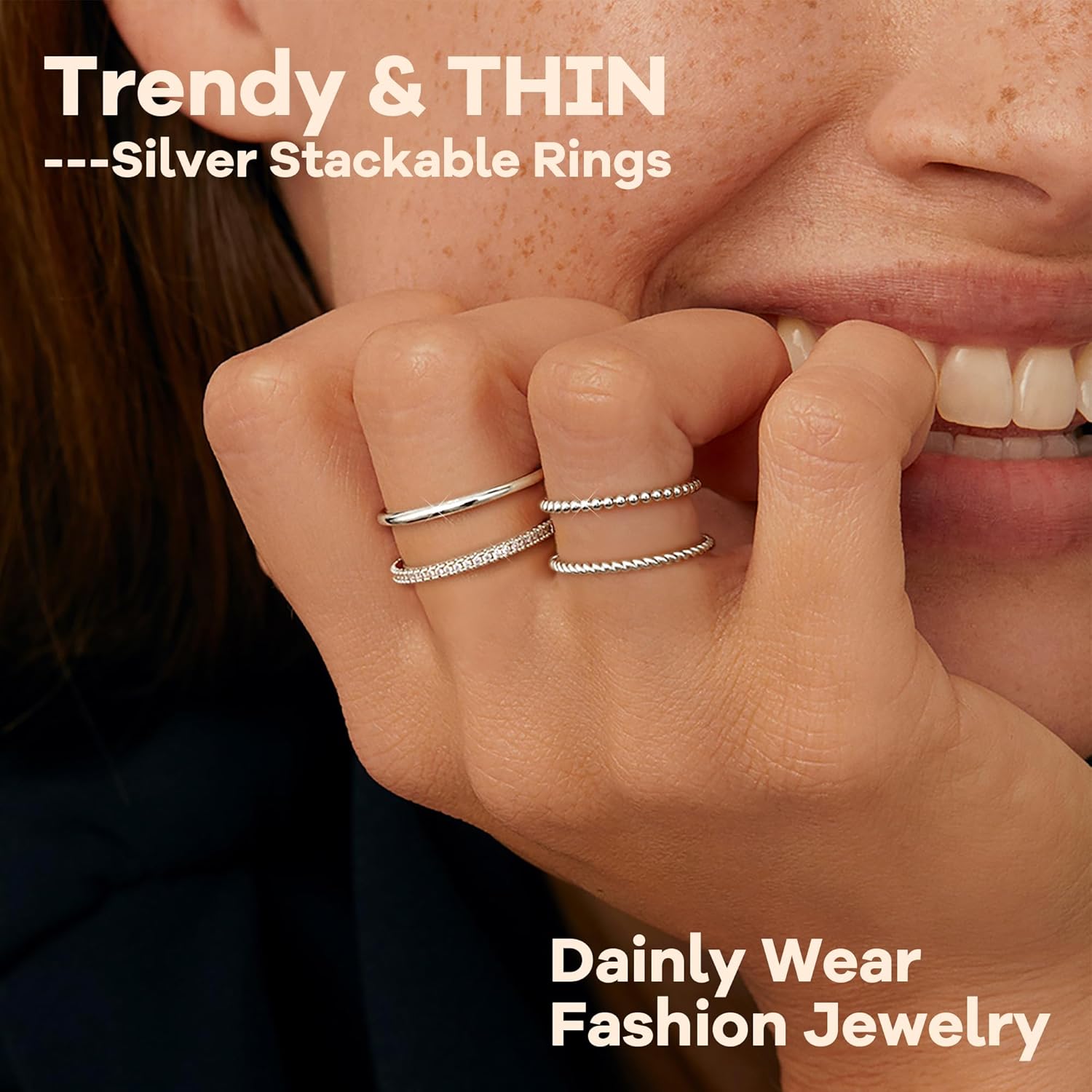 Florideco Stackable Rings for Women Non Tarnish Dainty 14K Gold Plated Stacking Thin Ring Set Trendy Statement Minimalist Cubic Zirconia Band Rings Promise Engagement Rings Size 5-10 - Image 3