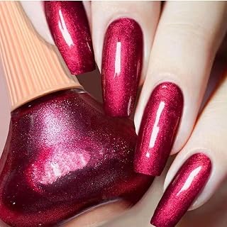 COSMOO Red Pearlescence Glitter Nail Polish, 12ml Red Pearlescence Quick Dry Nail Lacquer for Nail Art Varnish, 0.41 fl oz