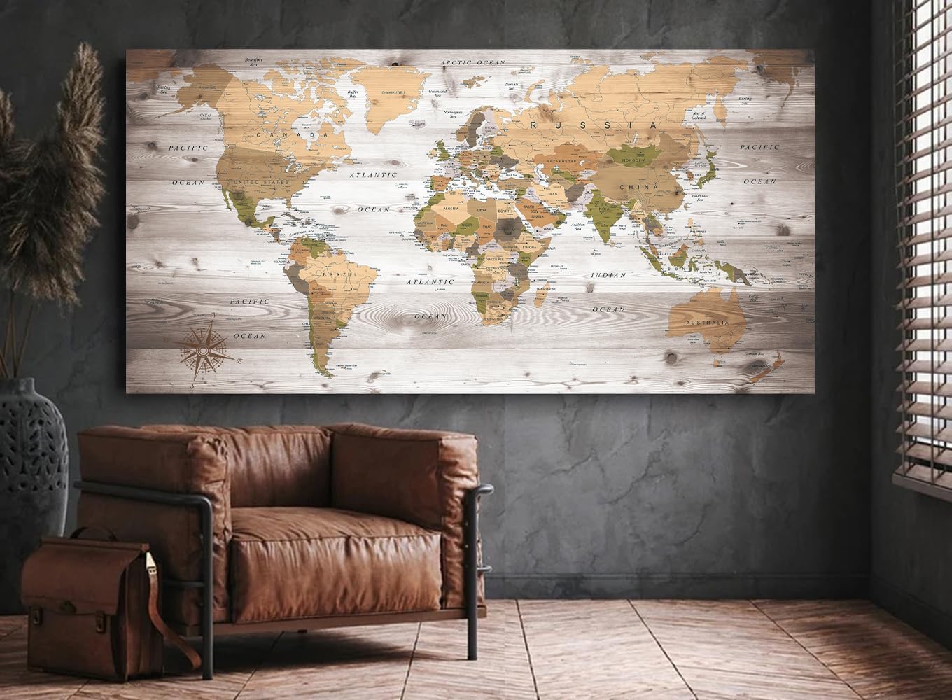 canvas Wall Art 20“x40 lagre map of the world Painting Ready to Hang Framed World Map Artwork Prints for Home