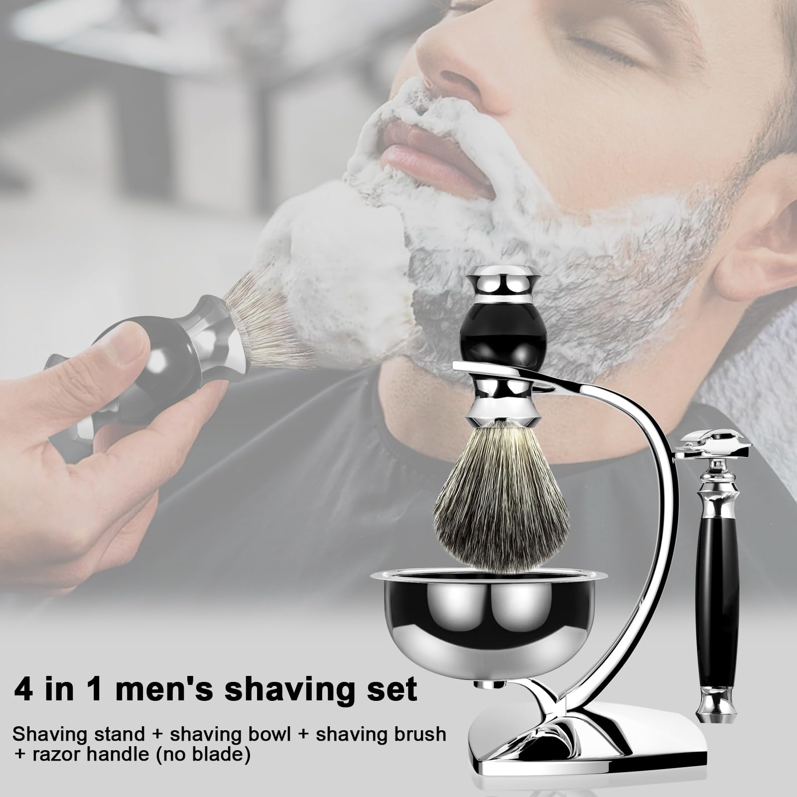 GRUTTI Set di pennelli da barba Premium con portaspazzole in tasso e portaspazzole per sapone e set da barba manuale per regalo da uomo