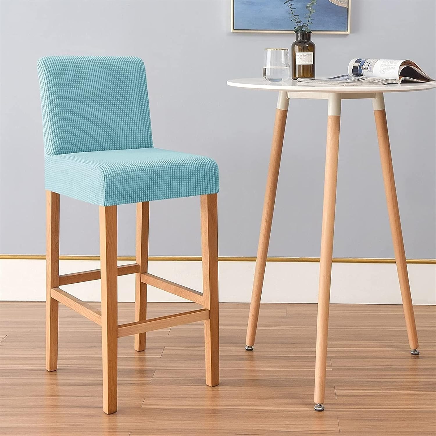 Stretch Bar Stool Covers Set Of 1/2/4/6 Jacquard Chair Seat Cover Barstool Club Slipcovers Kitchen Dining Chair Covers Furniture Protectors For Dining Room Chairs ( Color : Light Blue , Size : 6 pcs )