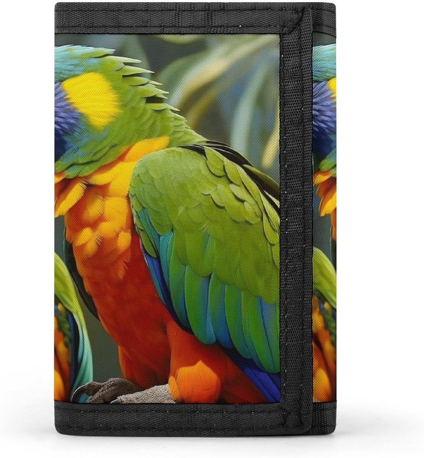 Trifold Canvas Wallet with Keychain, Modern Fashion Credit Card Holder Wallet for Men Women, Bird Parrot Painting Slim Wallets W/Zipper Coin Pocket, Novelty Birthday Gift