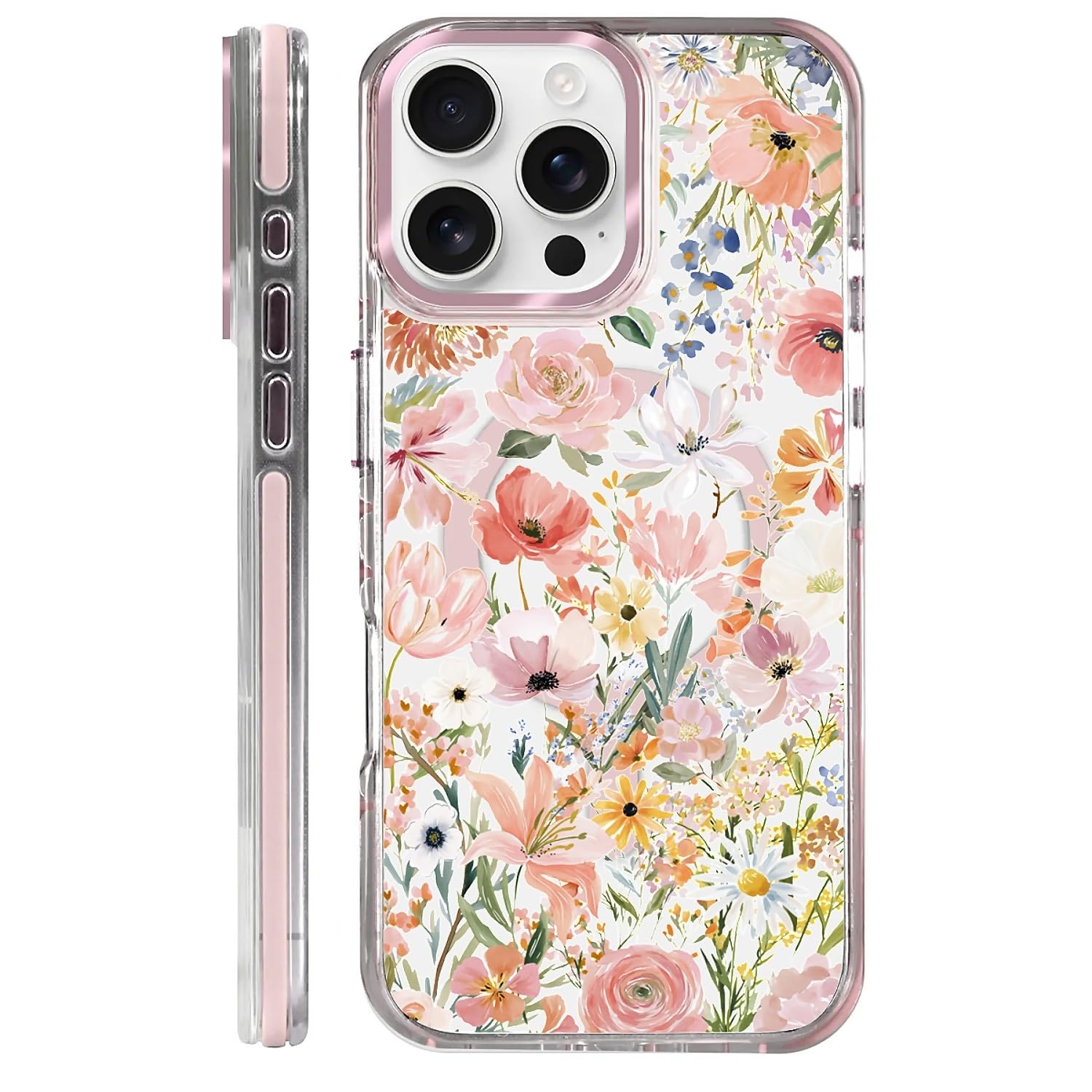 Coque transparente iPhone 16 Pro Max rigide fine avec finition florale - 8
