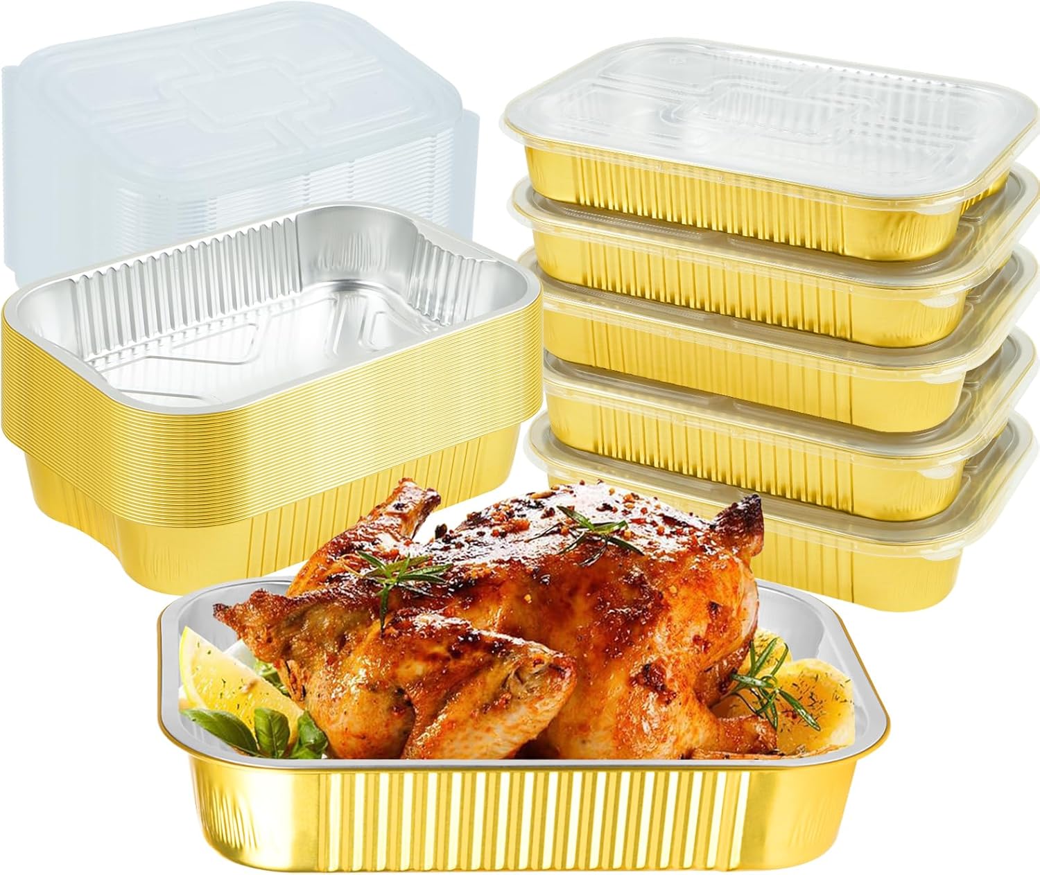 15 Pack Heavy Duty Aluminum Foil Pans with Lids 9x13, Gold Aluminum Foil Baking Pan Half Size Double Thick Tin Foil Food Container with Lids for Baking, Meal Prep, Freezer and Takeout