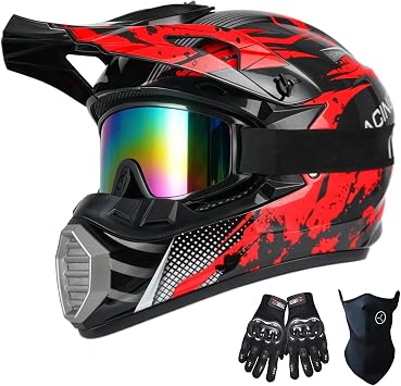 Youth Kids Full Face Dirt Bike Helmet DOT Approved | Motocross ATV BMX MX Go-Kart Quad 4-Wheeler Street Bike Off-Road Casco Moto Combo Goggles Gloves Mask