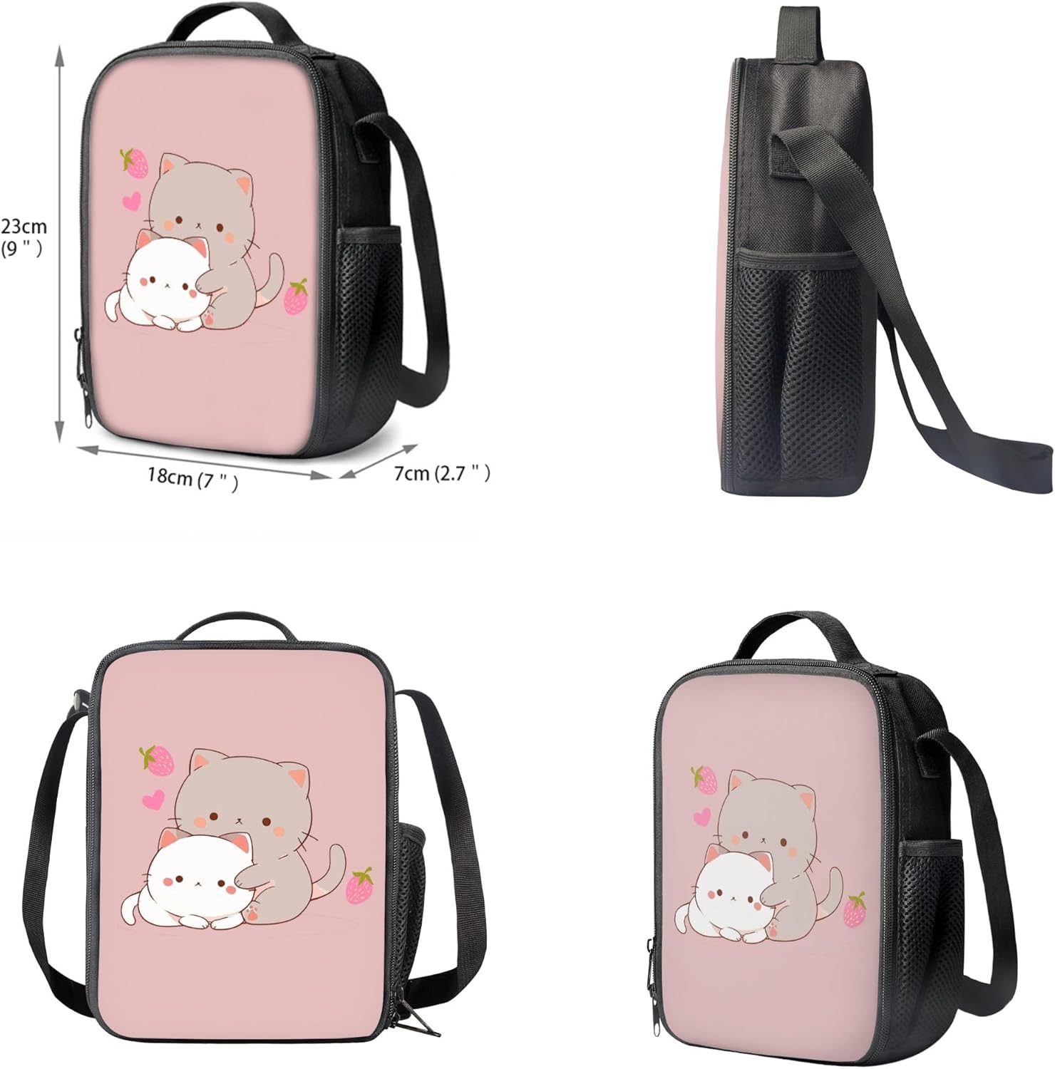 Kitten Cat School Bags Set for Teen Girls Kids Backpack with Lunch Box and Pencil Bag Strawberry Bookbag Student Satchel Shoulder Schoolbag Primary Middle School Satchel - Image 4