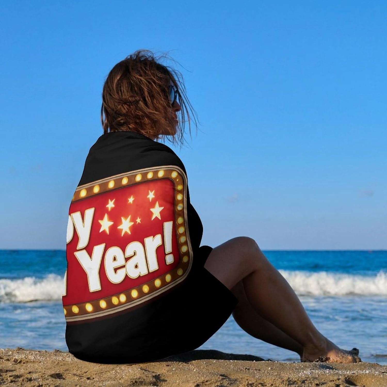 Happy New Year Oversized Beach Towel Soft Absorbent Pool Bath Swim Towels for Adults Travel Vacation Gifts 130x80cm