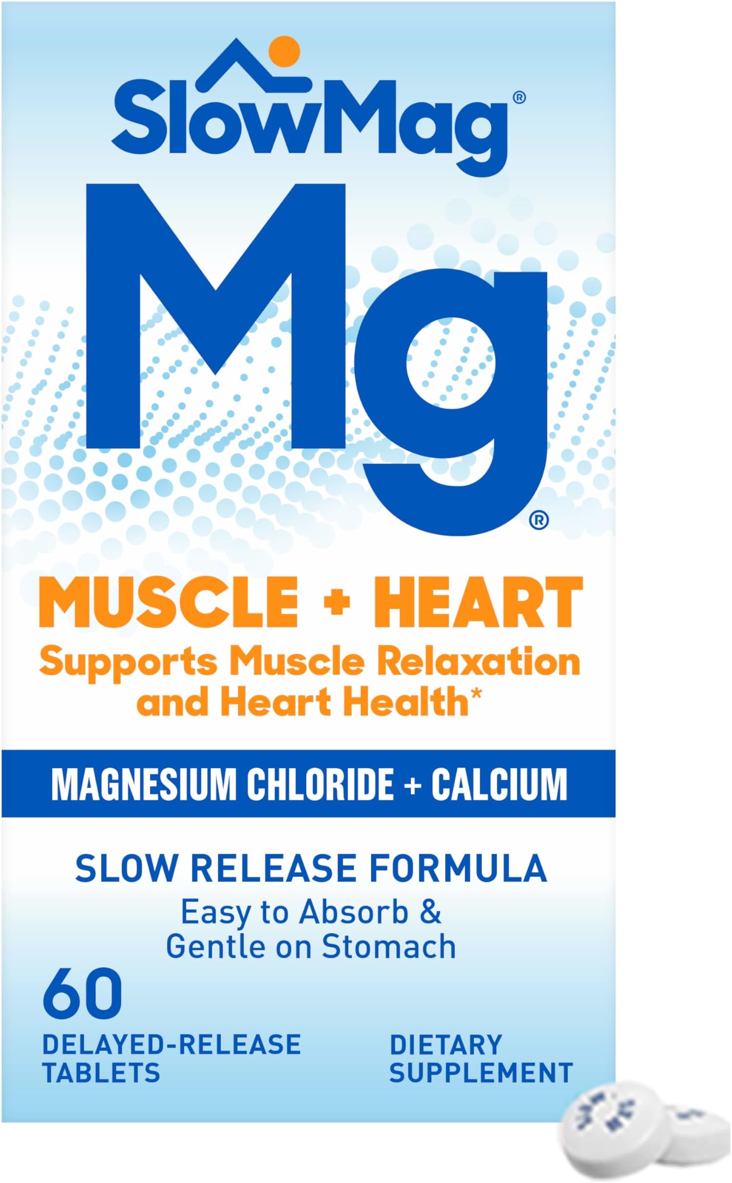 Slow-Mag Mg Muscle + Heart Magnesium Chloride with Calcium Supplement, 60 Count