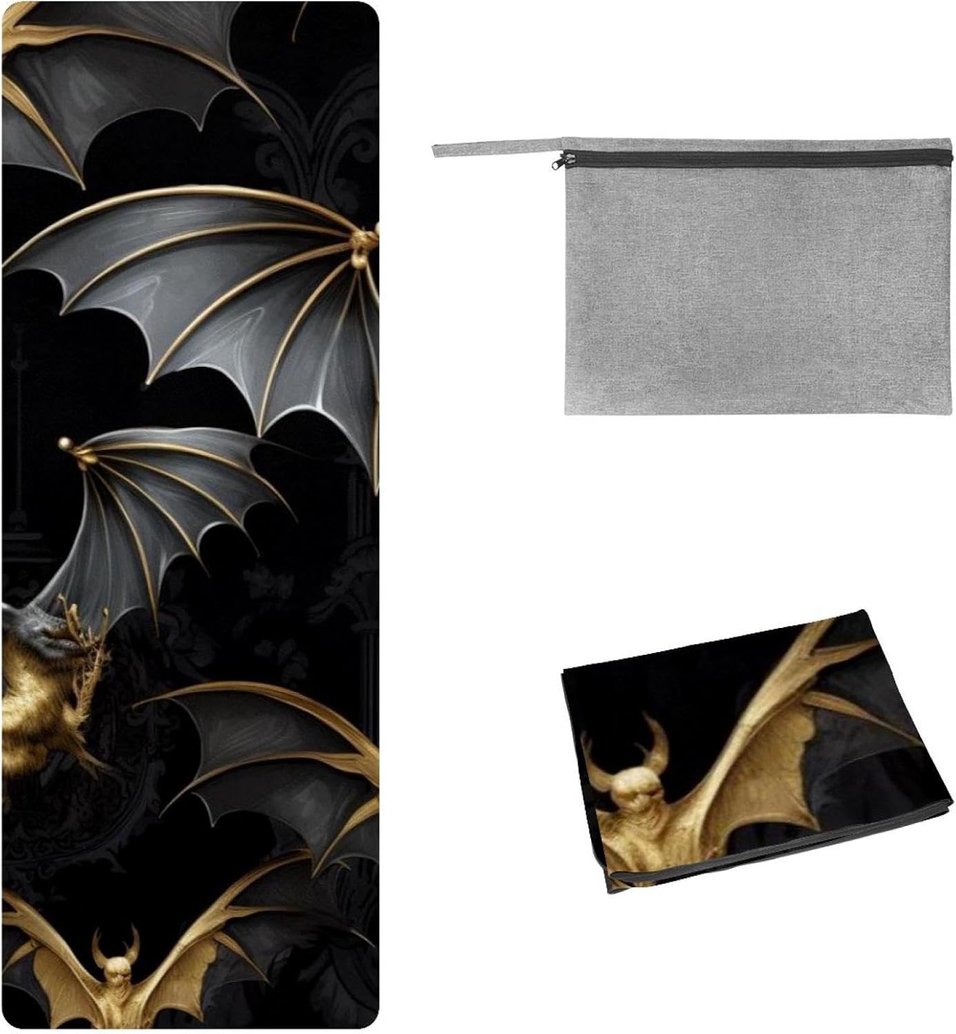 Yoga Towel, Bat Pattern Non Slip Sweat Absorbent Hot Yoga Mat Towel for Hot Yoga, Pilates and Fitness - 72.8" x 26.8"