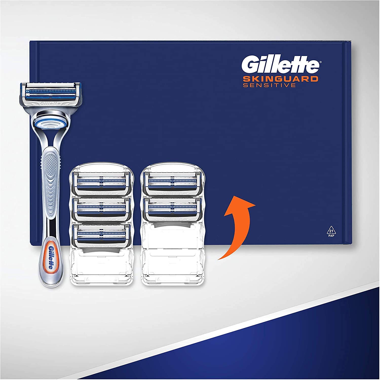 Gillette SkinGuard Sensitive Rasierer Herren, klinisch getestet für empfindliche Haut, Rasierer + 6 Rasierklingen