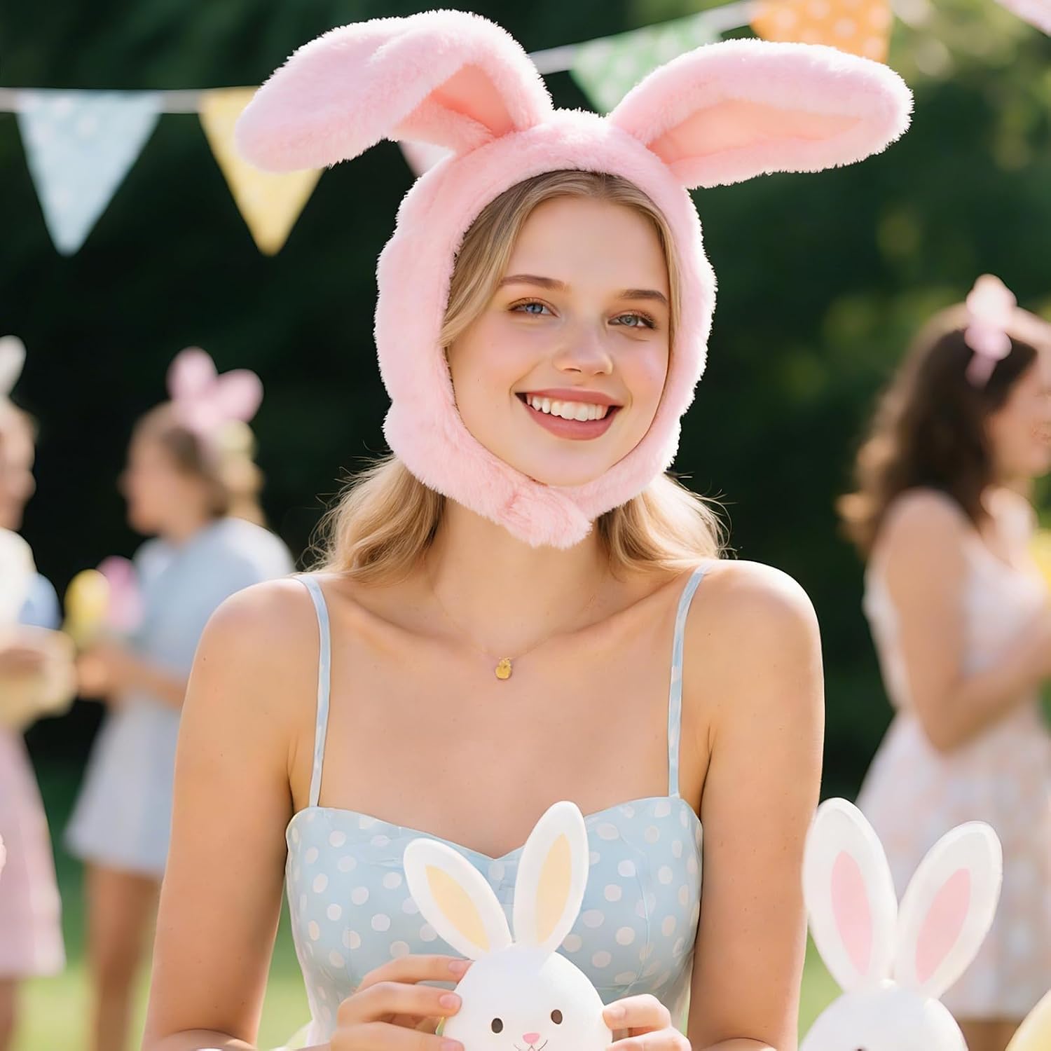 Plush Bunny Ears Hood Rabbit Costume Accessories Hat Easter Photo Props for Women Men Warm Soft and Cozy