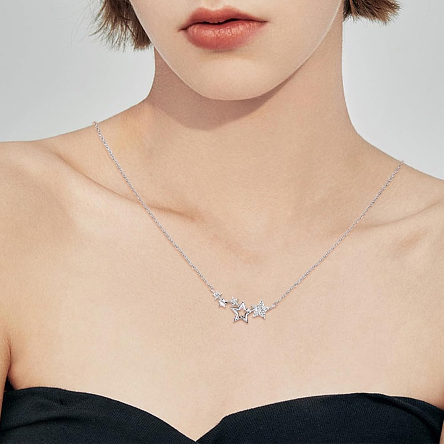 Star Necklace for Girls Teens Women - Sterling Silver Star CZ Pendant Necklace Charm Choker Adjustable Layering Chain Necklaces Day Jewelry Gifts for Christmas - Image 6