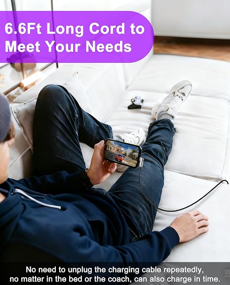 90 Degree iPhone Charger USB C Lightning Cable with 180 Rotating Head - 6.6FT Right Angle Lightning Cable Swivel Charger with MFi, 3A Fast Charging, Data Sync, Apple Carplay for iPhone14 13 12 11 X
