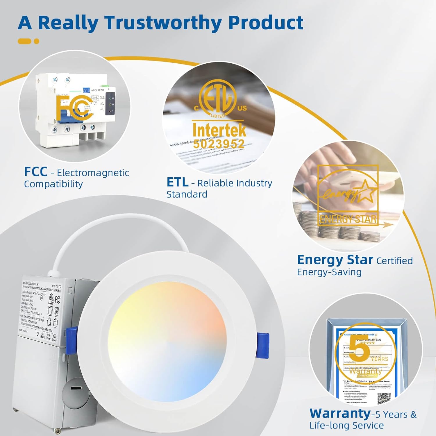 LTBLIGHT 4 Pack LED Recessed Lighting 6 Inch, 16W MAX.2000LM Eqv.200W, 2700K/3000K/3500K/4000K/5000K Selectable, Dimmable Recessed Lights Wafer Downlight -ETL & Energy Star Certified