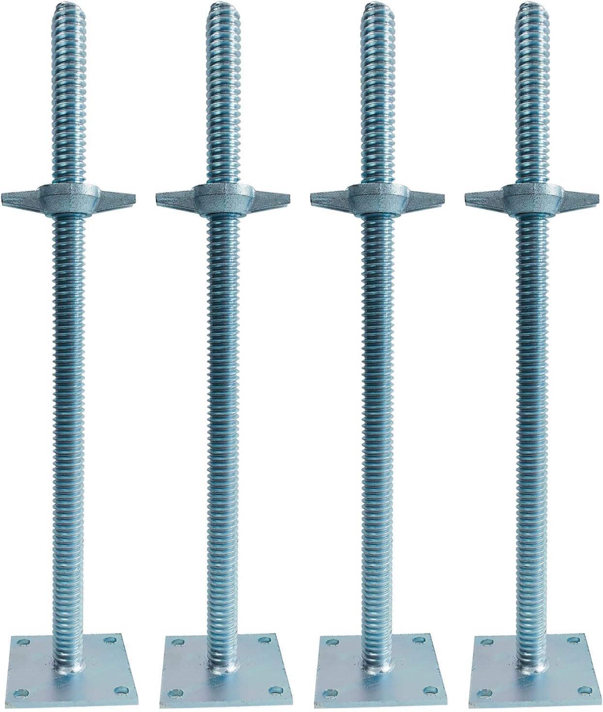 4 Pack 24" Adjustable Leveling Jacks Feet Solid Screw Jacks with Base Plate for Baker-Style Scaffolding Equipment, Silver
