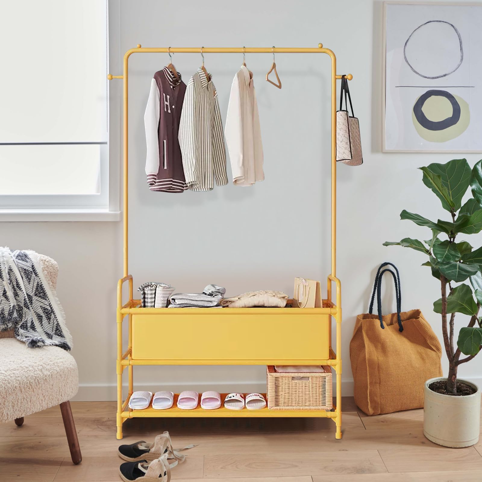 Ergocar Perchero Burro Ropa, Percha De Ropa De Gran Capacidad De Múltiples Capas Con Estante De Almacenamiento De Piso y Percha Colgante De Metal Colgadora De Dormitorio Multifuncional
