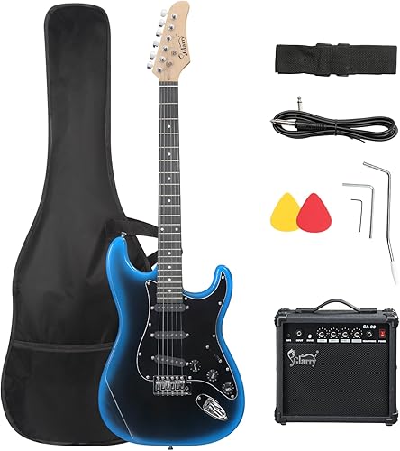 GLARRY Guitarra eléctrica de tamaño completo para principiantes amantes de la música con amplificador de 20 W y paquete de accesorios para guitarra