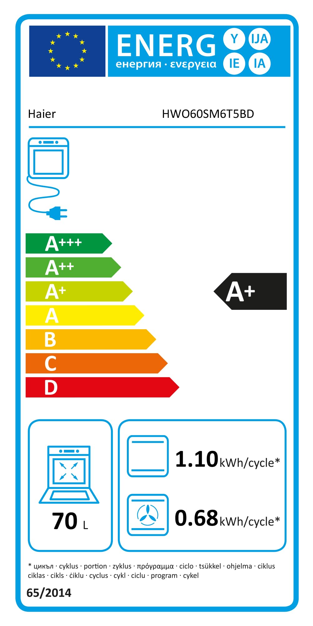 Haier I-TOUCH Serie 6 HWO60SM6T5BD / Einbau-Backofen/Heißluft/Grill / 60 cm/Touch Bedienung mit TFT/Katalyse Selbstreinigung/Wi-Fi Funktion/Bratenthermometer / 4-fach Türverglasung
